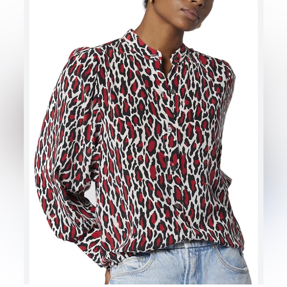 EQUIPMENT Collarless Silk Shanton
Shirt In Multicolor Size Medium Animal Print